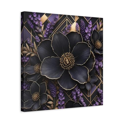 Toile canvas fleurs or et noir châssis 3cm décoration haut de gamme
