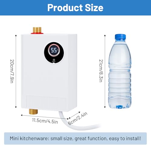 Elektronischer Durchlauferhitzer, Küche 220V 3800W elektrische Warmwasserbereiter tankloser Mini-Warmwasserbereiter mit LED Temperaturanzeige, Elektrisch Instant Klein Durchlauferhitzer für Küche, Bad