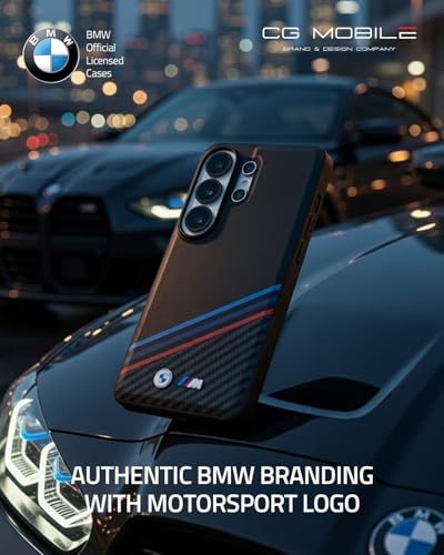 Image of CG MOBILE BMW [Official Licensed], Protective Case Designed for Galaxy S26 Ultra (2026)| Magnetic System PU Leather Texturized Case Tricolor Crossing Stripes & Metal Logos - Black