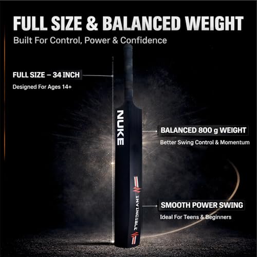 Image of G-Max Nuke Full Size Premium Cricket Hard Plastic Bat for Tennis Ball Play with Massive Sweet Spot, Standard Size for Ages 12+, 800g, Black Colour