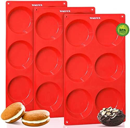 Walfos Silicone Whoopie Pie Baking Pans, 3 Pcs Non-Stick Muffin Top Pan. Food Grade and BPA Free Silicone, Great for Muffin, Eggs, Tarts and More, Dishwasher Safe