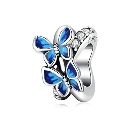 Charm da donna in argento Sterling 925 colorato girasole rosa orso tappo in silicone distanziatore per braccialetti compatibile con Pandora stile europeo e Argento, colore: Perline a farfalla viola,