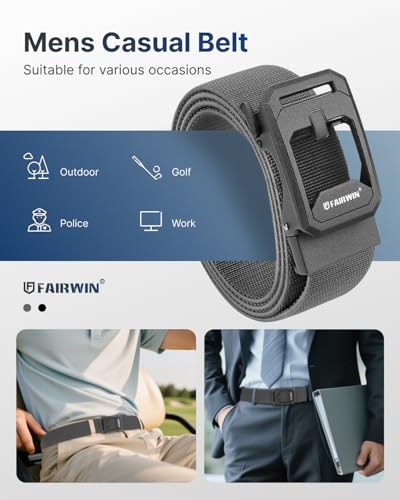 Image of FAIRWIN Men's Ratchet Belt, Nylon Web Golf & Work Belts with Quick-Release Automatic Buckle, Adjustable Casual Belt for Jeans