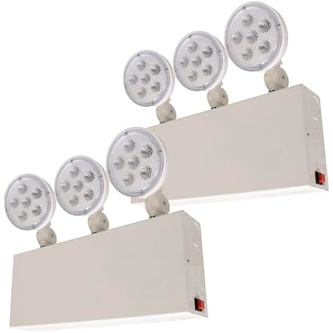 LFI Lights NYC Approved Emergency Light Heavy-Duty Steel Housing Adjustable 3-Head LED Lamps Battery Backup for Business, Offices, & Commercial Buildings UL Listed Industrial-Grade Durability 2-Pack Cover