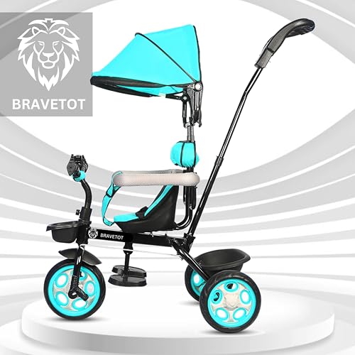 Image of Kids Tricycle for 1-5 Years | Baby Toddler Ride-On Trike with Parent Push Handle, Canopy & Safety Belt | Adjustable Seat, EVA Wheels, Storage Basket | Indoor Outdoor Toy for Boys & Girls
