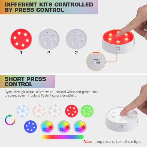 EverBrite Puck Lights with Remote, Rechargeable 2000mAh Linked Sensor Under Cabinet, Two Group Control, 10 RGB Colors, Dimmable for Kitchen, Bedroom Closet (6-Pack) — view 4