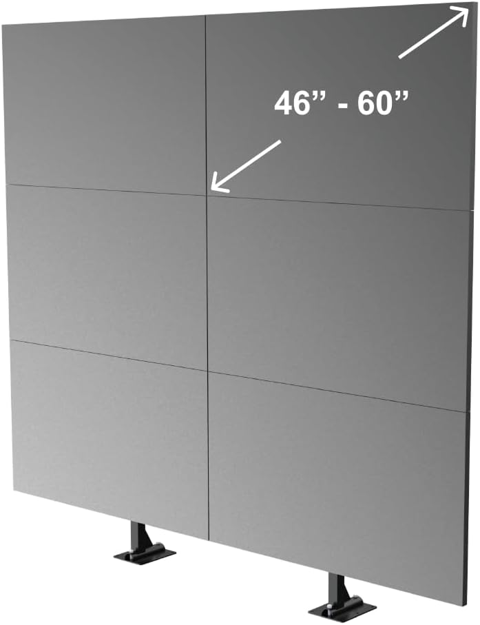 46-60" Floor Bolted 2x3 Video Wall Mount, Permanent Fixed 6-Screen Industrial Bracket, VESA 600x400