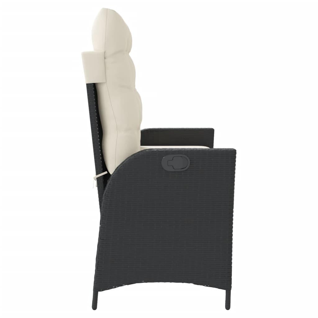 Banco de jardín ajustable con cojines negros de poliratán PE con fundas extraíbles y respaldo ajustable para terrazas, muebles de exterior resistentes