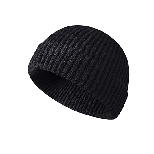 MAIAGO Fisherman Beanie for Men Women, 1 Pack Wool Knit Cuff Beanie Cap Beanie Hat Warm Hats Black