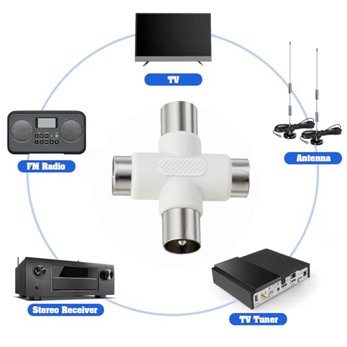 YINETTECH - Distribuidor de antena de 4 vías, receptor de TV de 9,5 mm macho a 9,5 mm hembra de 35 x 39,9 mm, divisor distribuidor de cable coaxial - imagen 3