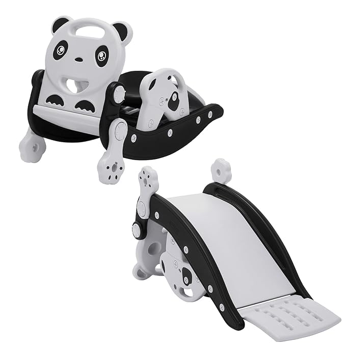 Panda 3-in-1 Rocking Horse and Slide for Toddlers, Black | Convertible Design, Ages 1-3 Years, Indoor Play, Safe Grip Handle, Easy Assembly-image-1