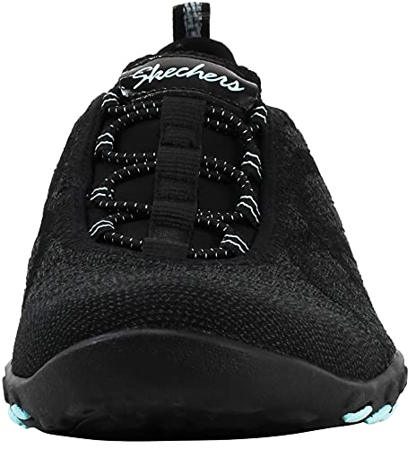 Skechers Women's Relaxed Fit Breathe Easy Fortune-Knit Slip-On Sneaker, Black/Aqua, 7.5