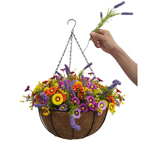 Bo Lala Silk Decoration Flowers Chain Hanging Basket Flowerpot Fake Lavender Artificial Daisy (Big Basket) #TOP1