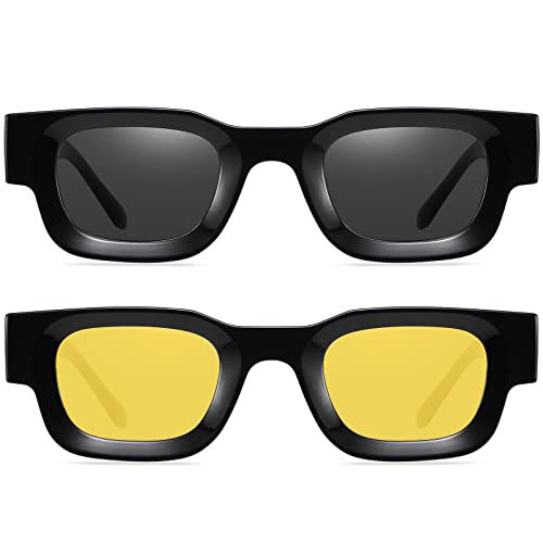 Image of AIEYEZO Modern Thick Rectangle Sunglasses for Women Men 90s Retro Chunky Square Polarized Sun Glasses UV400 Protection