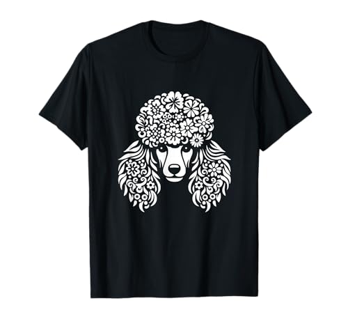 Floral Poodle Face Dog with Flowers Graphic Design T-Shirt
