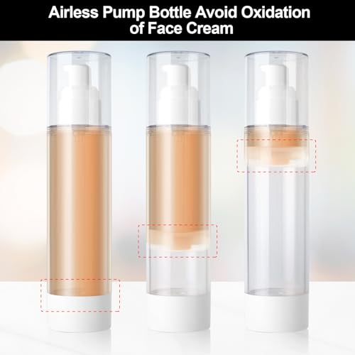 MirraSwit 6 Stück Airless Pumpspender, 100ml/50ml/10ml Creme Spender Pumpflasche Leer, Nachfüllbar Vakuum Kosmetikbehälter, mit Spatel, Trichter, Aufkleber für Reise Lotionen Shampoo Kosmetik