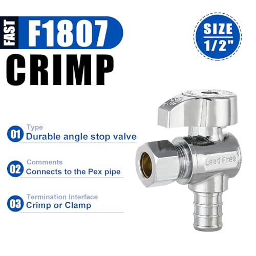 Pro 10-Pack EFIELD 1/4 Turn 1/2 in. Crimp PEX Barb Crimp Inlet x 3/8 in. Compression Outlet Angle Valve, Chrome Plated Brass, Heavy Duty,(VALVE374) by EFIELD - Image 7