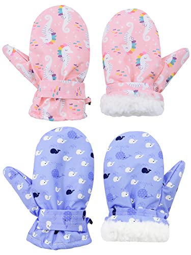 Century Star Toddler Mittens Kids Snow Gloves Waterproof Lined Fleece Ski Mittens For Baby Girls Boys Winter Gloves Snow Mittens Pink Seahorse&Whale 6-18 Months #TOP15