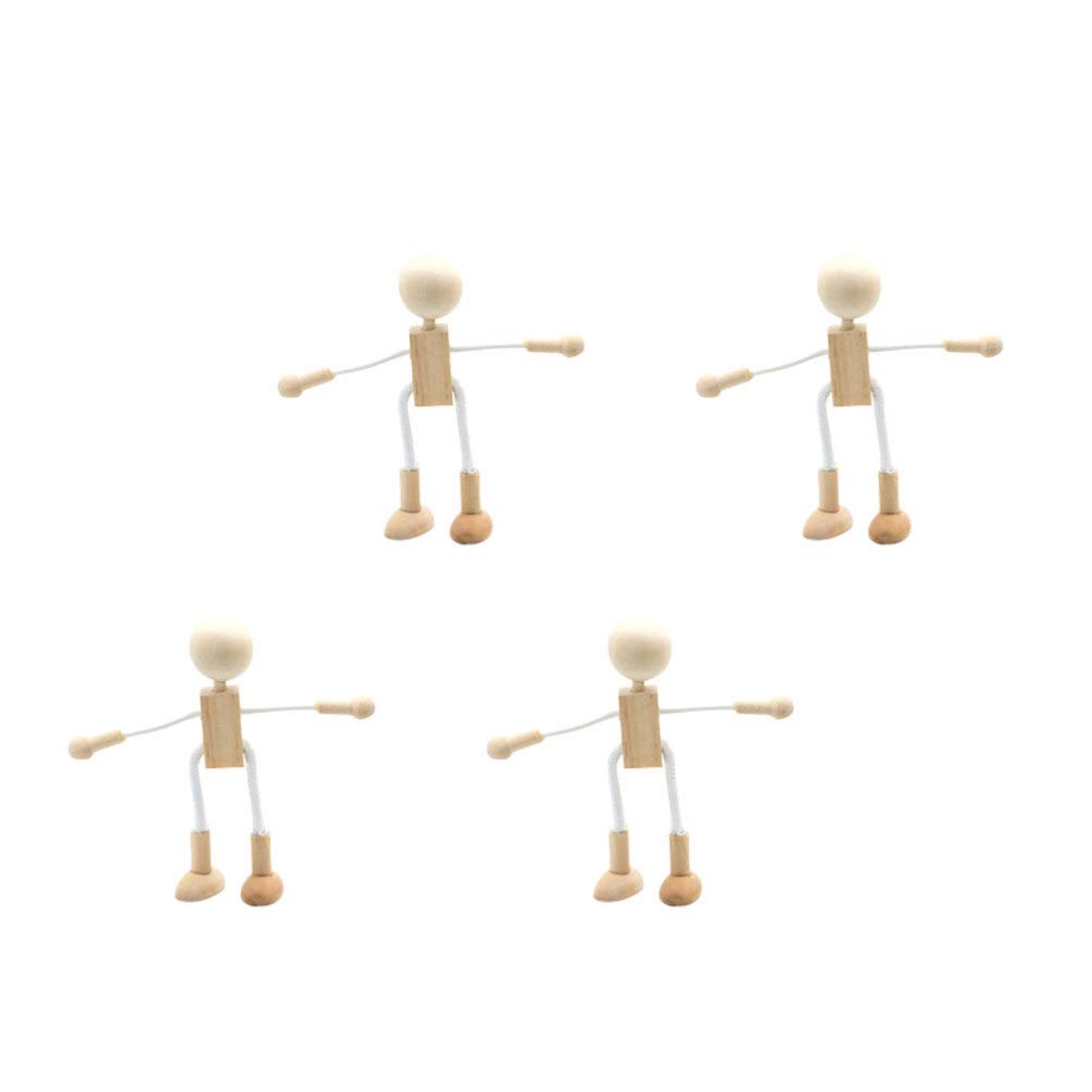 EXCEART 4Pcs Wooden Peg Dolls - Unfinished Adjustable Robot Figures for DIY Craft Painting Creative Art Projects, Desktop Decoration