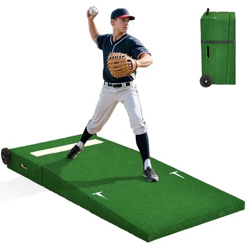Sturdum Pitching Mound, Portable Pitchers Mound with Non-Slip Rubber Plate, 6' Foldable Wooden...