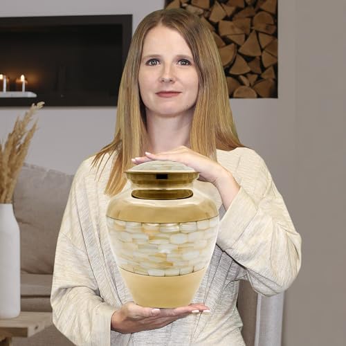 Image of Trupoint Memorials Cremation Urns for Human Ashes, Funeral Memorial Urn for Male and Female, Decorative Burial Metal Urn Collection for Adult Men & Women - Gold, Adult (200 LB)