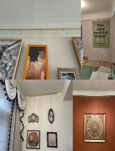 Wall Mounted Art Display Track - Hanging Program with Chains & Hooks for Artwork, Photos, Frames, Mirrors - Stylish Home Decor Solution