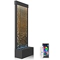 LONGRUN 48" Indoor Waterfall with App-Controlled RGB Lights, Elegant Floor Fountain, Floor Standing Water Feature, Indoor Fountain & Waterfall Freestanding Home Decor Easy Setup Water Fall Black-Brown