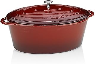 Kela 11943 zapiekanka z pokrywką, żeliwna, powłoka emaliowana, wysoka retencja ciepła, odpowiednia indukcyjna, 9,5 l, czerwona, owalna, kalido