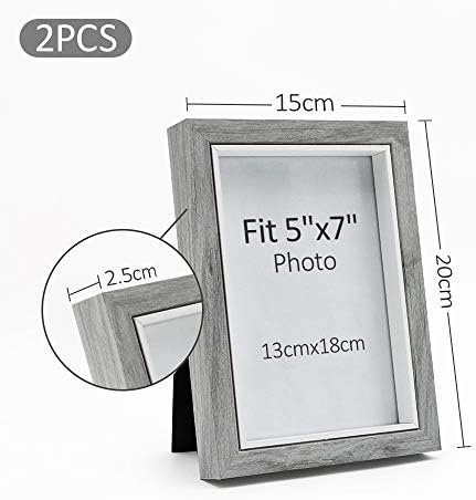 Afuly 7x5 Photo Frame Grey Wooden Deep Picture Frames with White Thick Edge for Wall Desk Decor Family Friends Gifts, 2 Pack