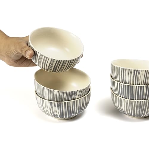 Image of Beyond Homes Ceramic Bowl Set of 4, 240ml | Microwave & Dishwasher Safe Ceramic Serving Bowls for Snack & Vegetables | Dal Curry Katori for Kitchen | Matte-Finish (4, Grey Free-Flow)