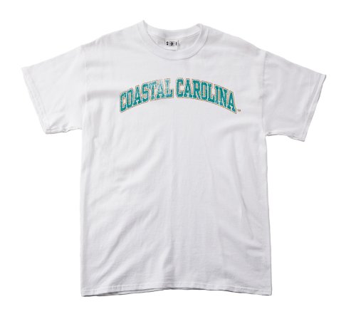 Coastal Carolina Chanticleers 100-Percent Pre-Shrunk Vintage Arch College Short Sleeve Tee, Medium, White