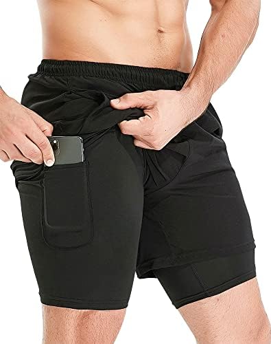 HOPLYNN Herren 2 in 1 Shorts Sommer Schnelltrocknende Laufshorts mit Taschen Sport Kurze Hosen Fitness Laufhose