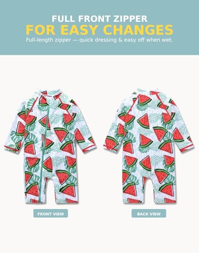Image of VAENAIT BABY Zip & Snap Rash Guard Swimsuit, UPF 50+ One-Piece Long Sleeve Swimwear, Quick Dry Infant Beach Suit for 0~2T