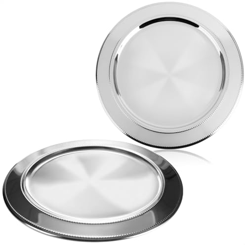 com-four® 2x assiette de service - assiette décorative en acier inoxydable - plateau rond pour servir et décorer - plats de service élégamment décorés (39cm - Assiette inox - 2 pièces)
