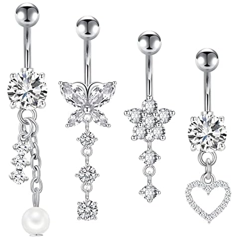 Longita Dangle Belly Button Rings for Women Surgical Steel Piercing Jewelry, Silver Cover