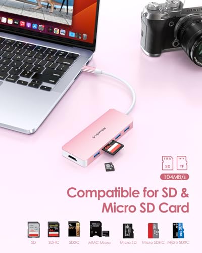 6-in-1 Hub USB C a HDMI 4K, 3 USB 3.0, Lettore di Schede SD/Micro SD, Adattatore per 2024-2016 MacBook Pro, Nuovo Mac Air, iPhone 15 Plus Pro Max, Surface Pro 9 (C18, Oro Rosa) - Hub USB - Immagine 3