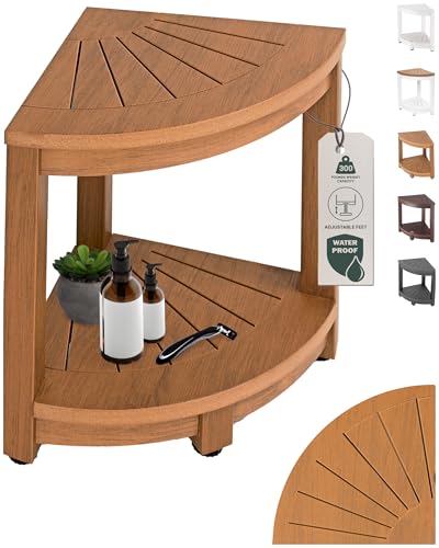 ROHKEX Waterproof Corner Shower Stool - Brown Waterproof Shower Bench for Shaving Legs & to Sit On -...