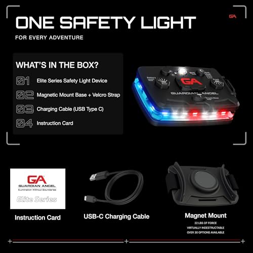Image of Guardian Angel Elite Series Safety Light - Red /Blue /White Front & Red /Blue Rear - Rechargeable, Magnetic, Hands-Free Wearable LED Flashlight for Law Enforcement, First Responders & Firefighters