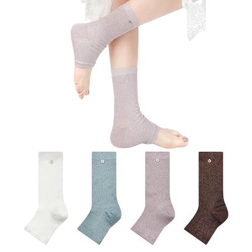 WJIAMPLS Toeless Crew Socks Women Glitter Open Toe Half Palm Liners Shiny Socks for Sandals Heels Fashion Trend (4 Pairs-Set 4)