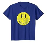 Camisa clásica Sonriente desgastada 80 ácido casa Icono Emoticono Camiseta, Niños, Azul Real, 12 años