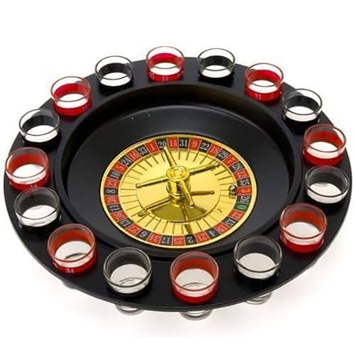Shot Glass Roulette Drinking Game – 16-Piece Red/Black Set with 2 Metal Balls, Fun Adult Party Game for White Elephant, Game Nights, and Gifts