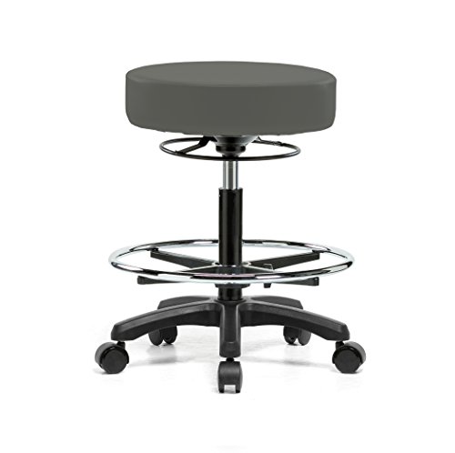 Image of Perch Life Height Adjustable Stool with Foot Ring | Medium Bench Height 20.5-28 inch | Charcoal Vinyl