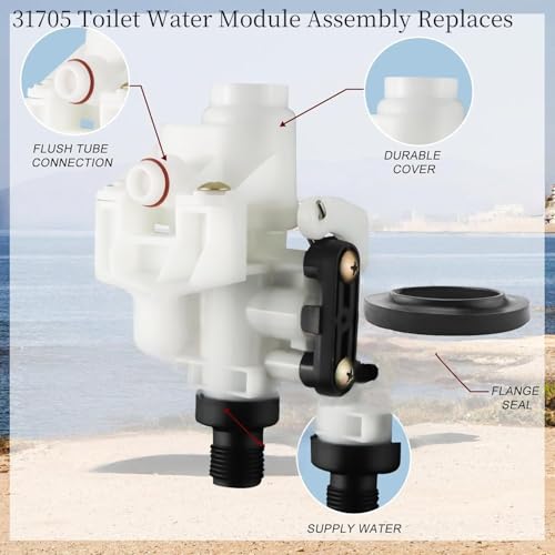 Image of 31705 RV Toilet Valve,RV Toilet Water Valve Replacement Kit for Thetford RV Toilet Parts 31705, fits all Aqua Magic V High /Low Models such as 31687 31683 31688