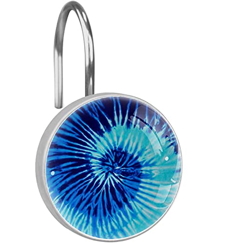 Shower Curtain Hooks Set Of 12,Spiral Blue Tiedye,Crystal Glass Decorative Shower Curtain Rings Bathroom Hook #TOP6
