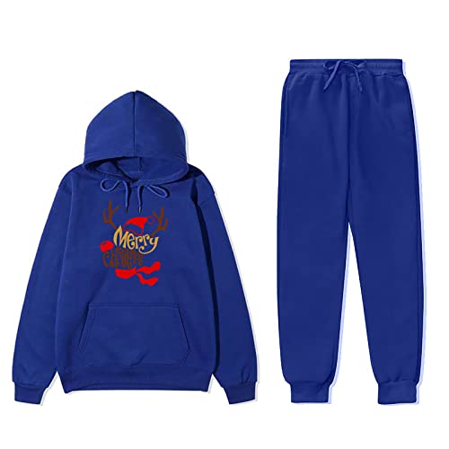 Roupas de Natal para mulheres com bolso canguru grande com capuz de manga comprida pulôver e calça d