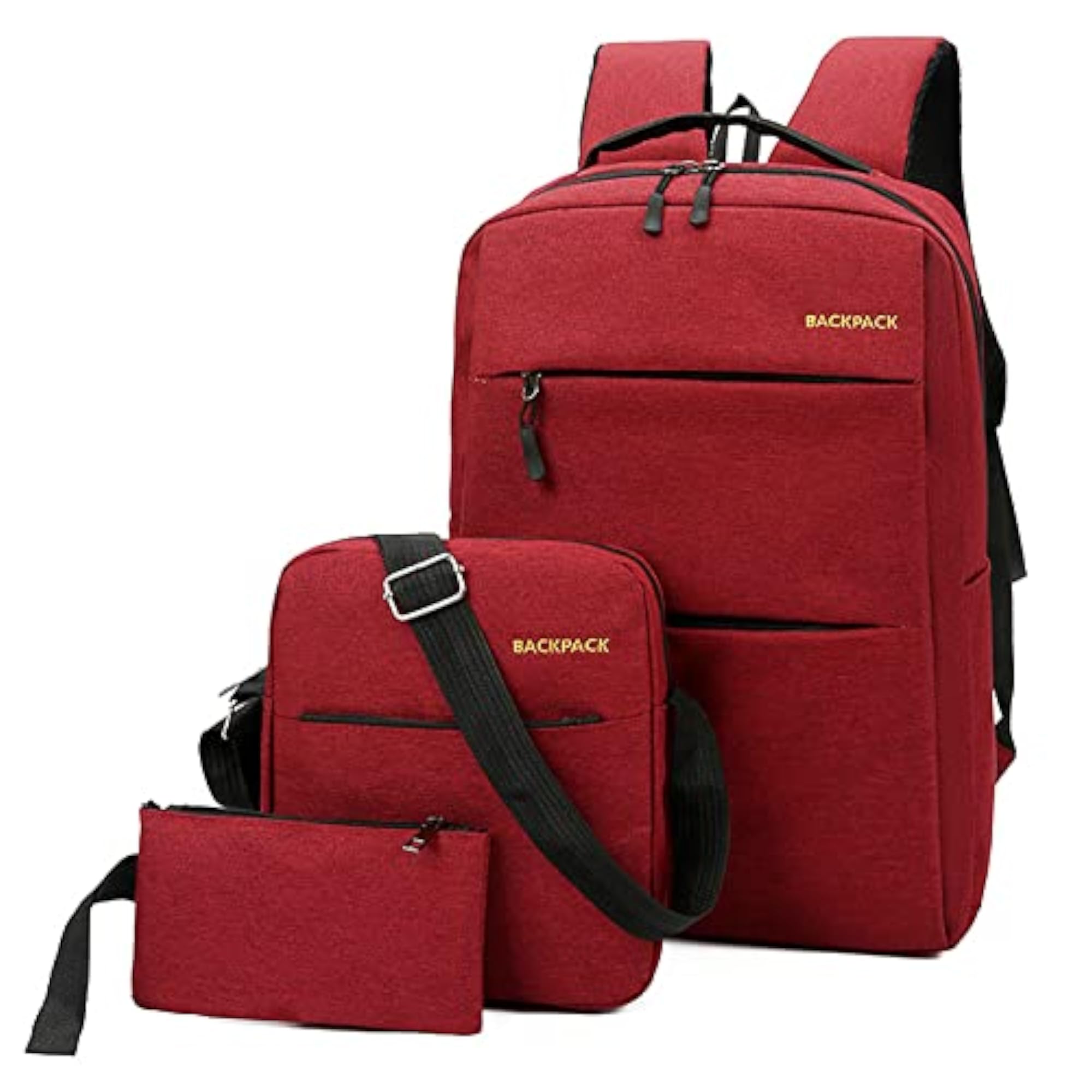 3 pcs Backpack Combo Set with USB Charging Port, Travel Bag