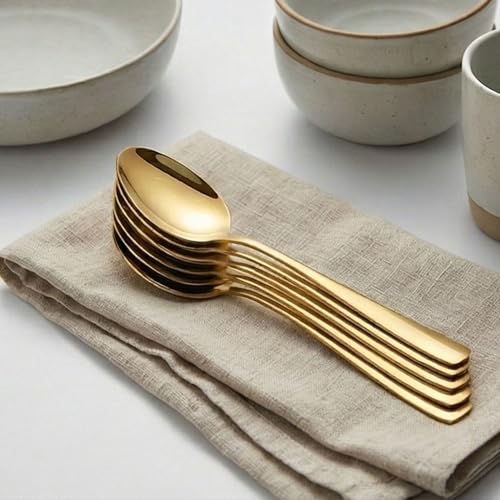 Image of Aurum Gold 4-Piece Cutlery Set - 2 Tablespoons (7.3 inch) & 2 Dinner Forks (7.7 inch), Food-Grade 18 /8 Stainless Steel Silverware Tableware, Ideal for Home, Restaurant, and Gifting