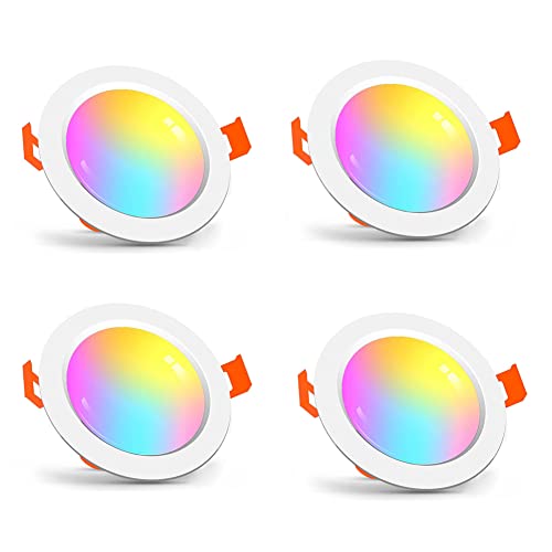 Sparkleiot Zigbee Smart Led Downlight,Dimmable and RGB Color Changing Recessed Lighting,Voice Control with Alexa and Google Home Assistant,Smart Hub Needed,12W 2700K-6500K,1050lm(4 Pack Cover