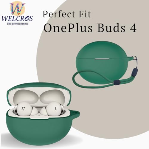 Image of WELCROS Soft Silicone Protective Case Cover for OnePlus Buds 4 (Lanyard Green)