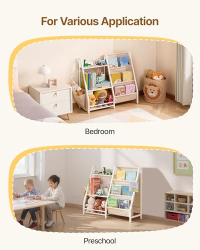 Miniatura 8 de Vevor Estantería Infantil De 3 Niveles, Estantería 850 X 300 X 755 Mm Con Soporte Para Libros Y Bolsa De Almacenamiento, Mueble Para Niños Para Dormitorio, Habitación Infantil Y Salón, Blanco